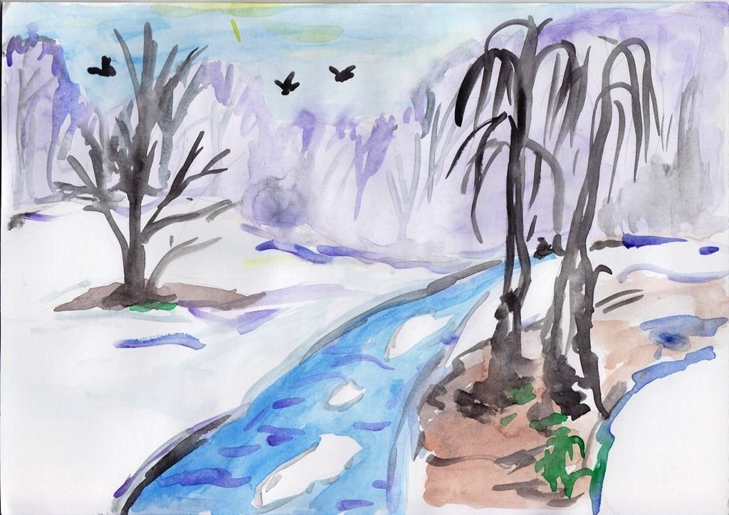 Изо весенний пейзаж презентация поэтапно. Рисунок к романсу Рахманинова весенние воды.