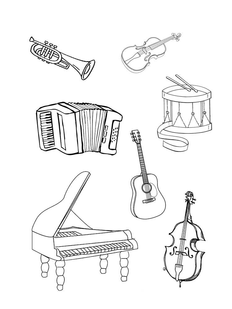 Раскраска музыкальные инструменты для детей с названиями