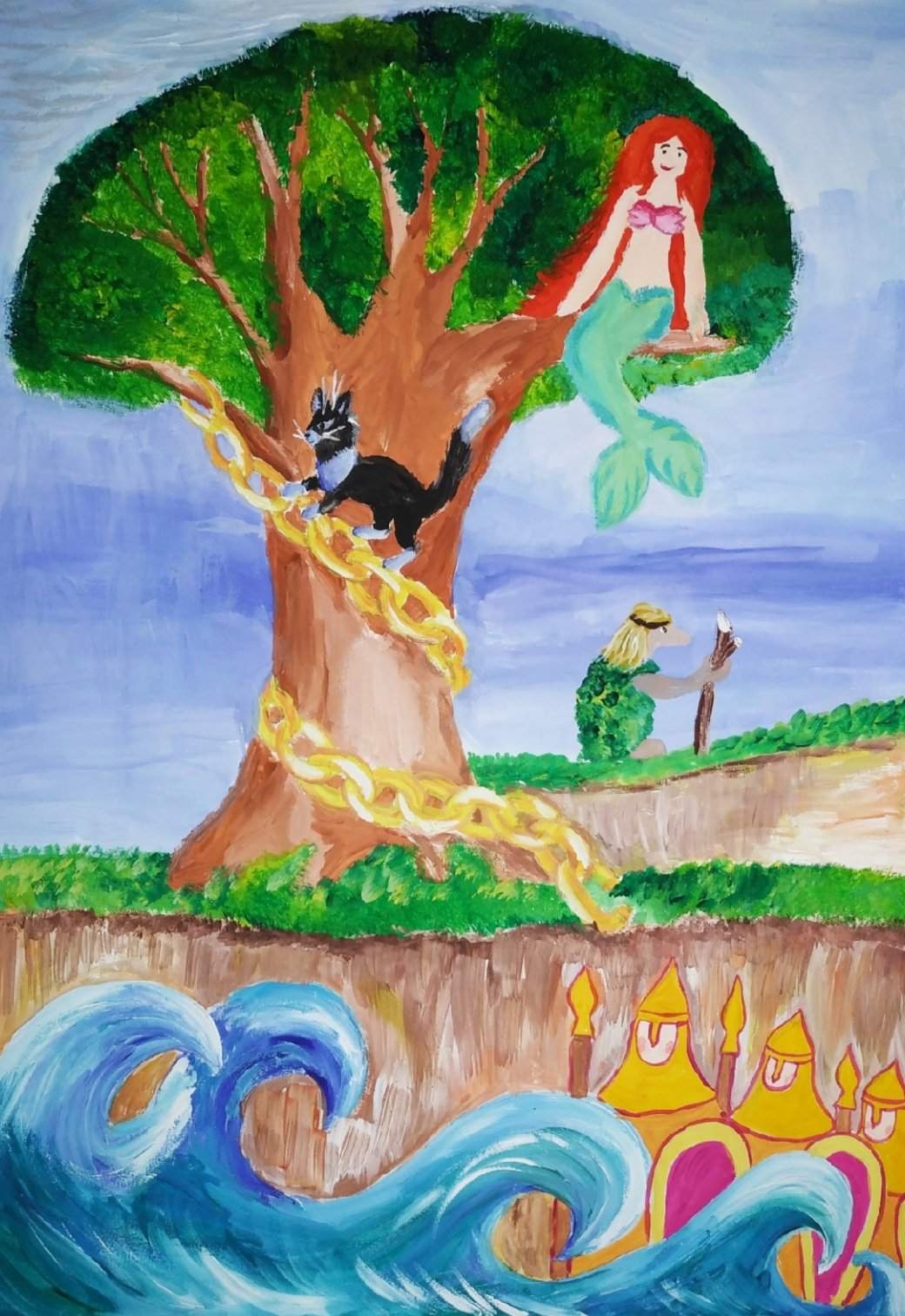 Рисунок у лукоморья дуб зеленый карандашом