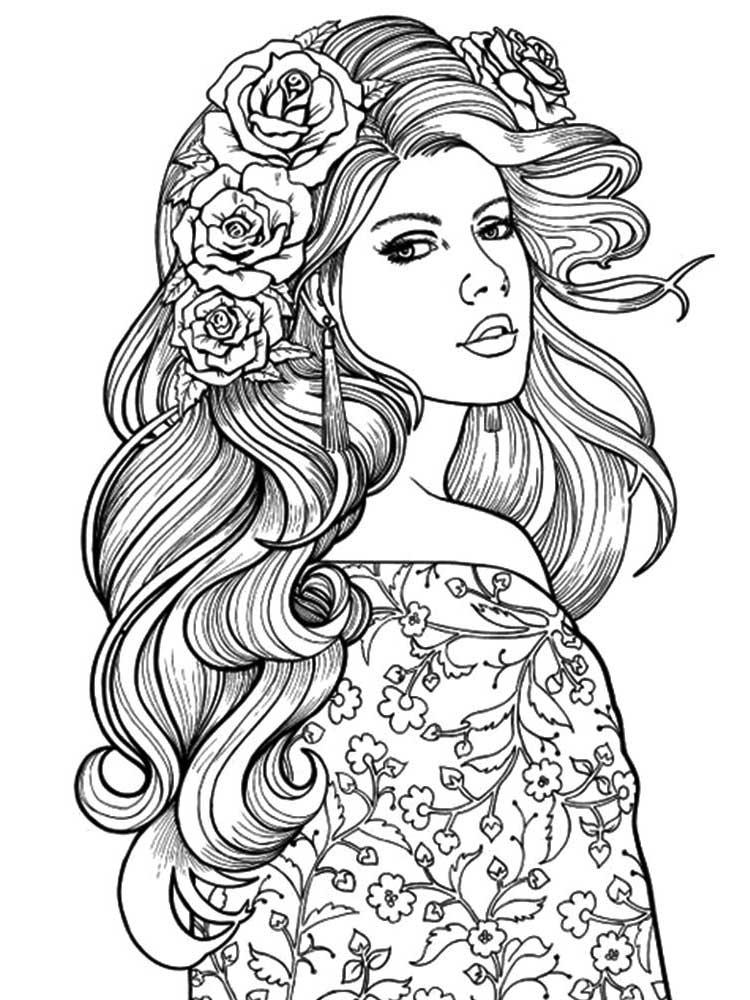 Раскраска девушка с длинными волосами