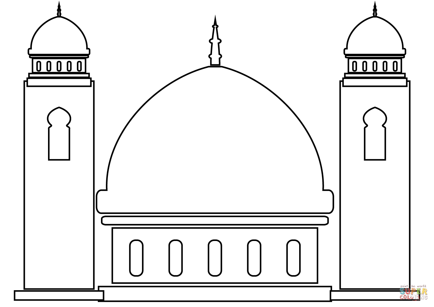 Раскраска красивая мечеть на фоне гор