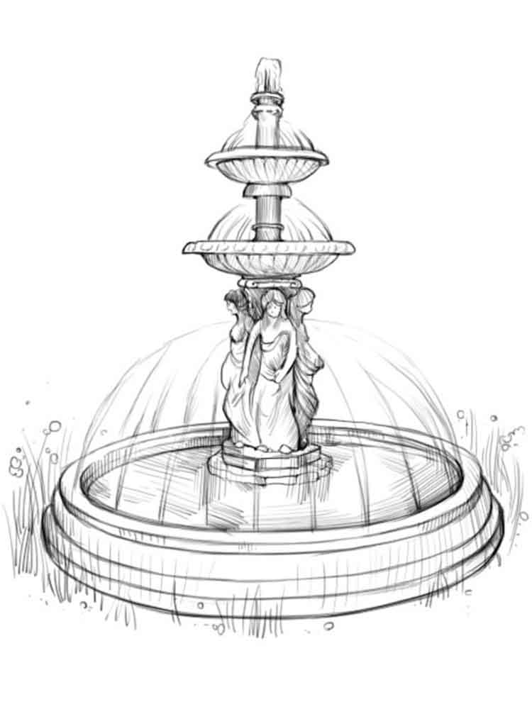 Как нарисовать фонтан, фонтан воды