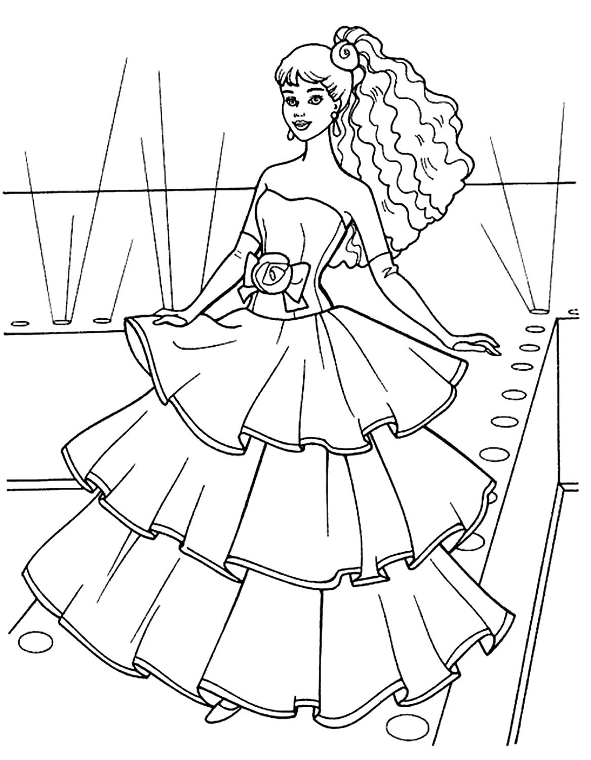 Раскраска Барби в платье и босоножках
