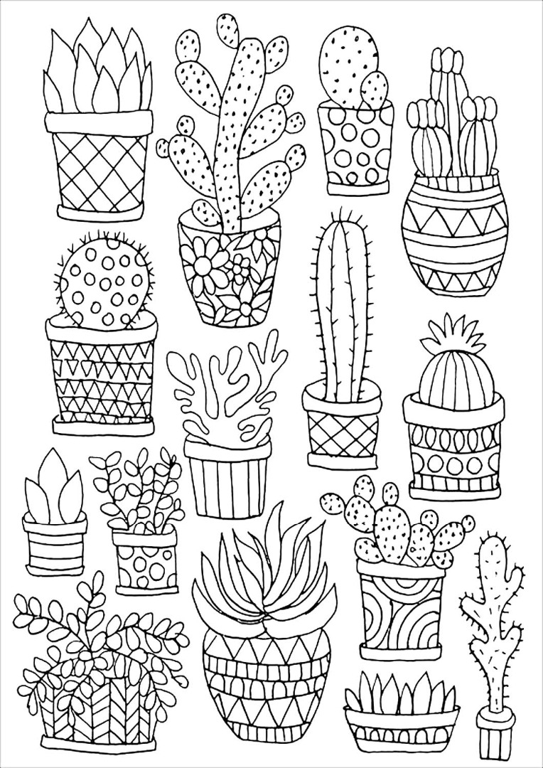 Раскраски разных видов кактусов скачать и распечатать