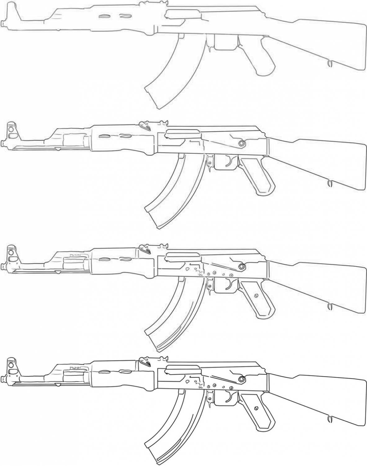 Как нарисовать АК-47 карандашом поэтапно