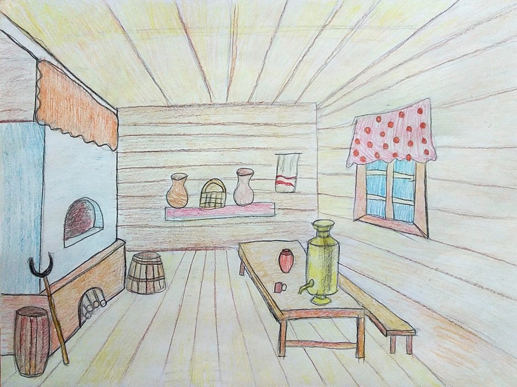Детский рисунок комната в избе (49 фото)