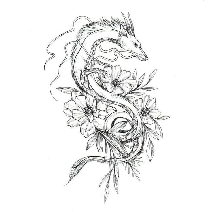 Эскиз дракон в цветах