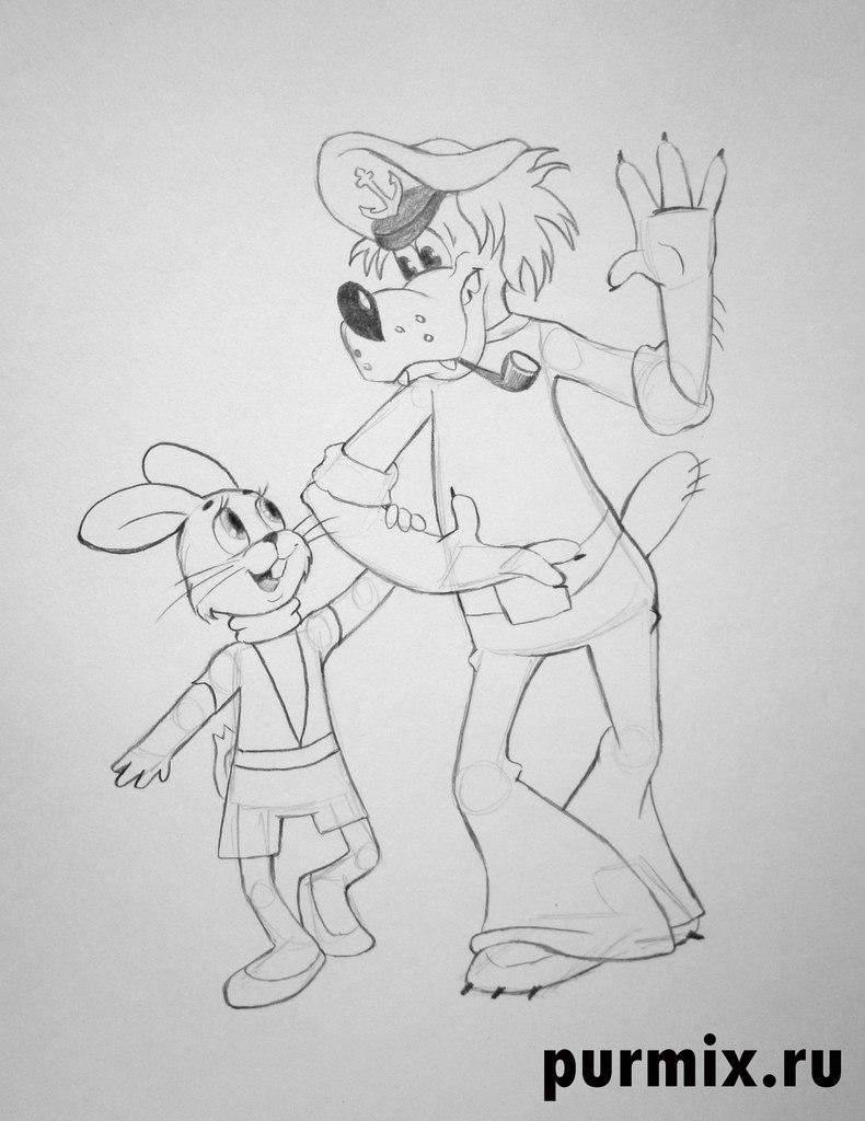 Детские рисунки цветным карандашом «Ну, погоди!» волк и заяц