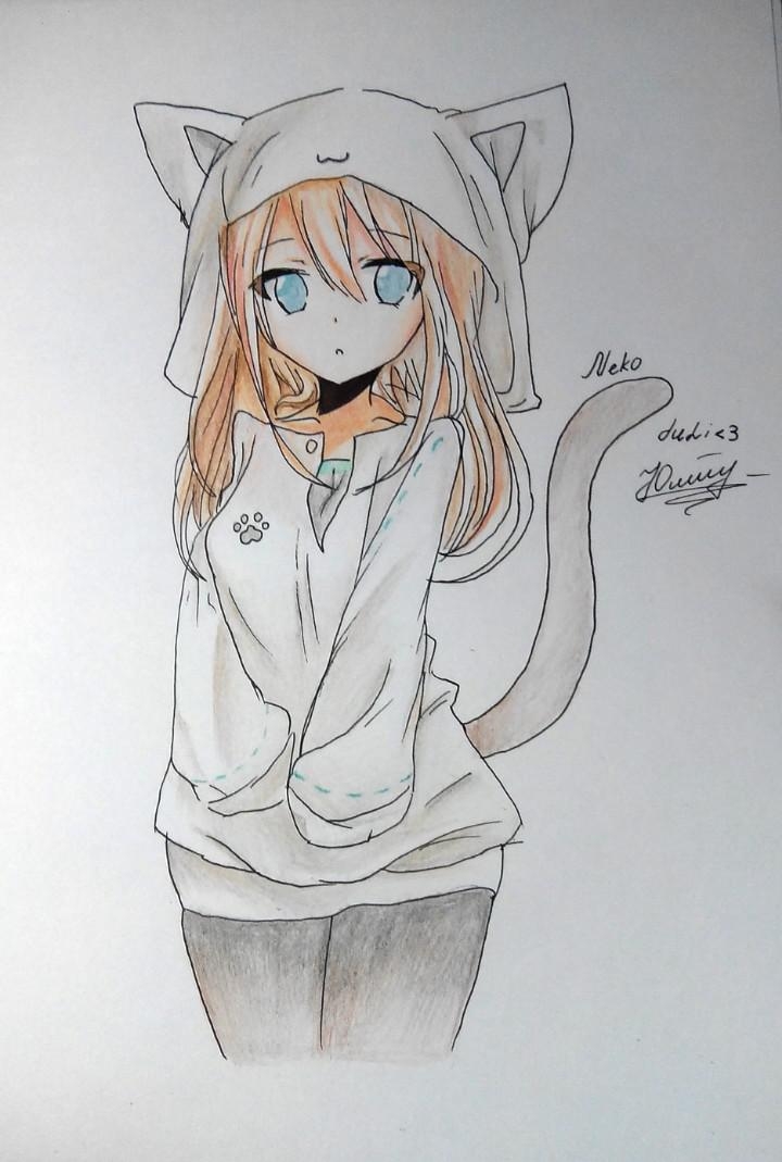 Как нарисовать аниме девушку кошку