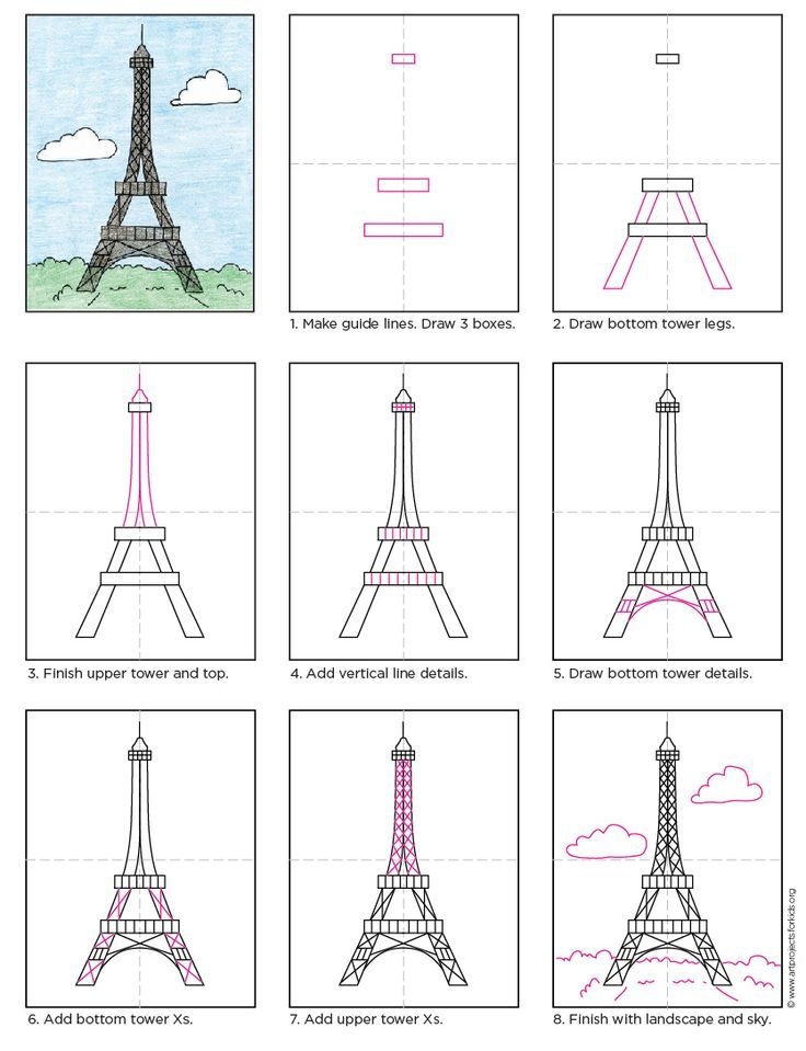 Как нарисовать Эйфелеву башню простым карандашом — реалистичный черно-белый рисунок