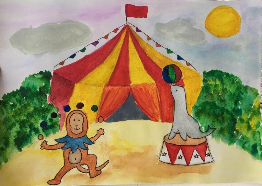 Нарисовать картинку цирк. Рисунок на тему цирк. Рисование на тему цирк. Рисование красками на тему цирк. Рисование в подготовительной группе на тему цирк.