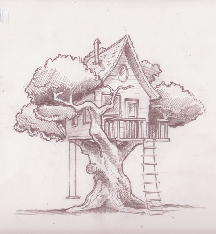 Как нарисовать домик на дереве