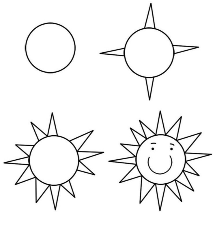 Как нарисовать солнце поэтапно карандашом