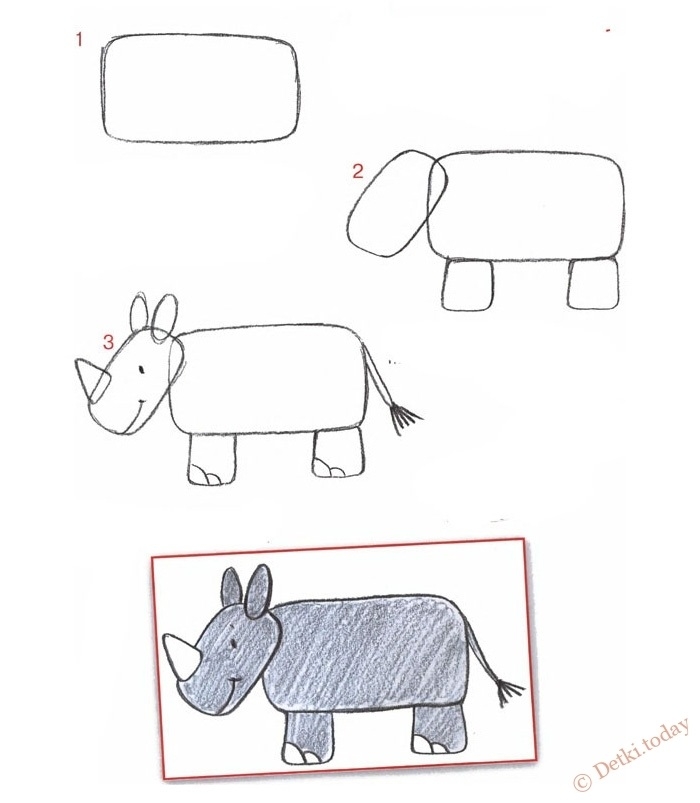 Носорог нарисовать ребенку