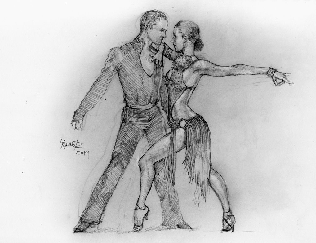 Как нарисовать силуэт танцующей пары. Выразительный рисунок в черно-красных тонах