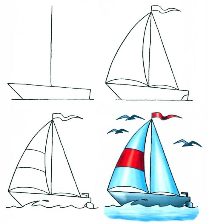 Как нарисовать корабль с парусами