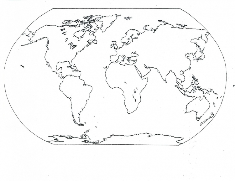 Раскраска контурная карта мира