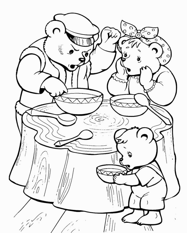 Сказка три медведя раскраска