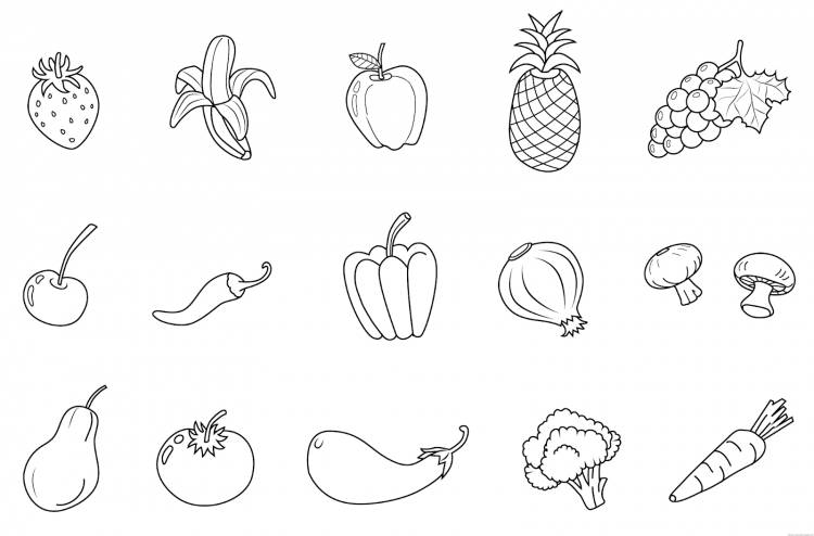Раскраска для детей фрукты овощи и ягоды