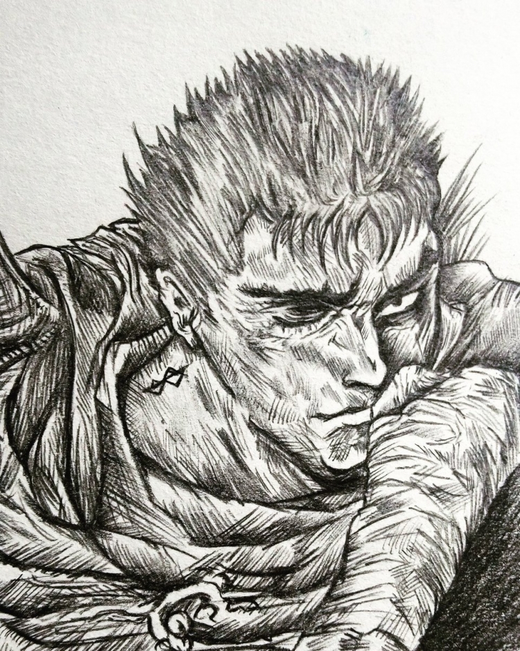 Гатс Берсерк карандашом