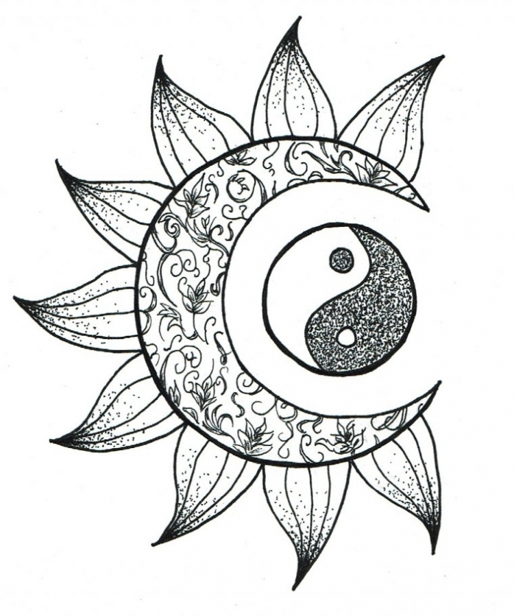 Эскиз солнце и луна