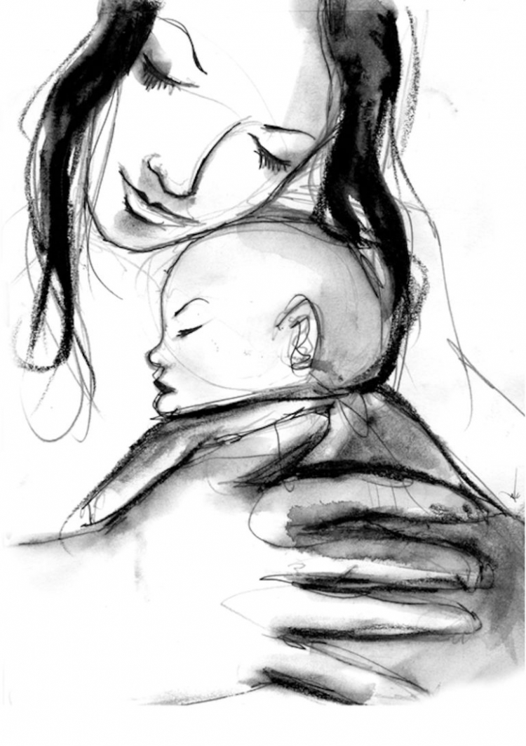 Эскиз мама с ребенком