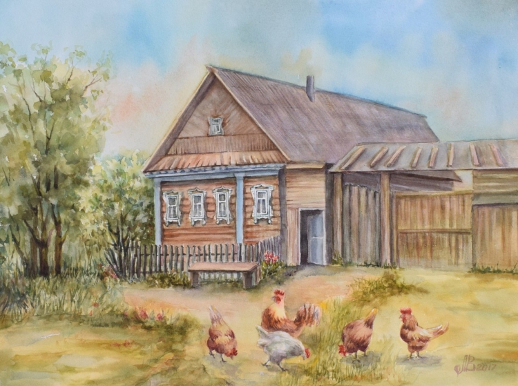 Нарисовать дом в деревне