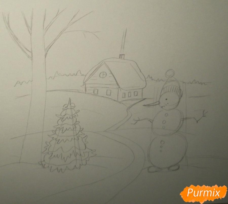 Как нарисовать зимний вечер карандашом