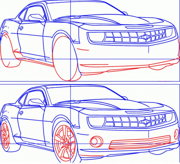Пошаговый рисунок автомобиля