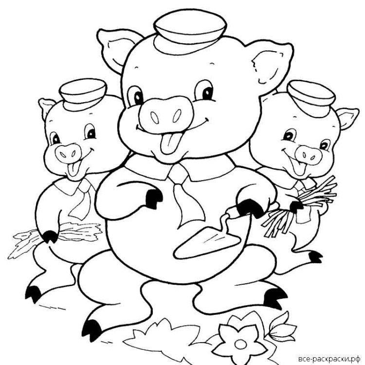 Три поросенка раскраска для детей 2-3 лет