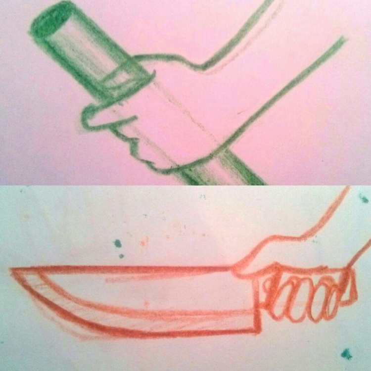 Рука с ножом карандашом