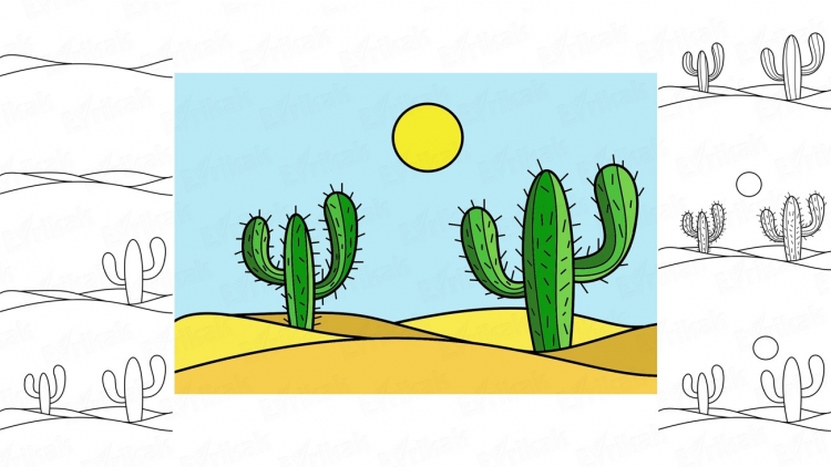 Как нарисовать кактус в пустыне