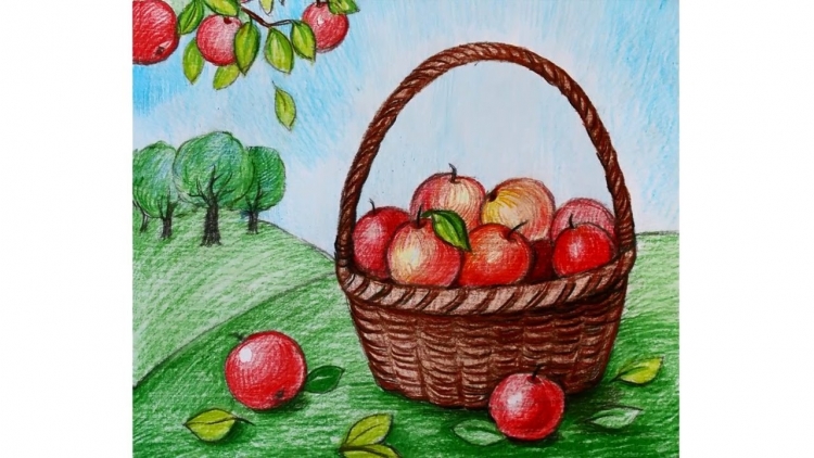 Нарисовать корзину с яблоками