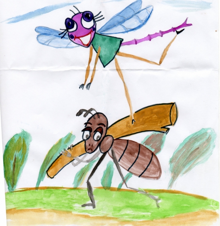 Как нарисовать стрекозу и муравья