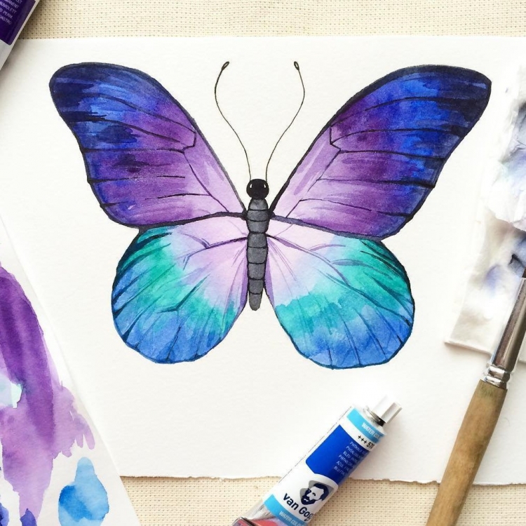Как нарисовать бабочку красками