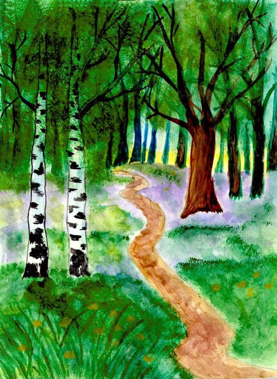 Рисунок природы леса. Рисунок леса. Рисунок леса красками. Лес рисунок для детей. Летний пейзаж цветными карандашами.