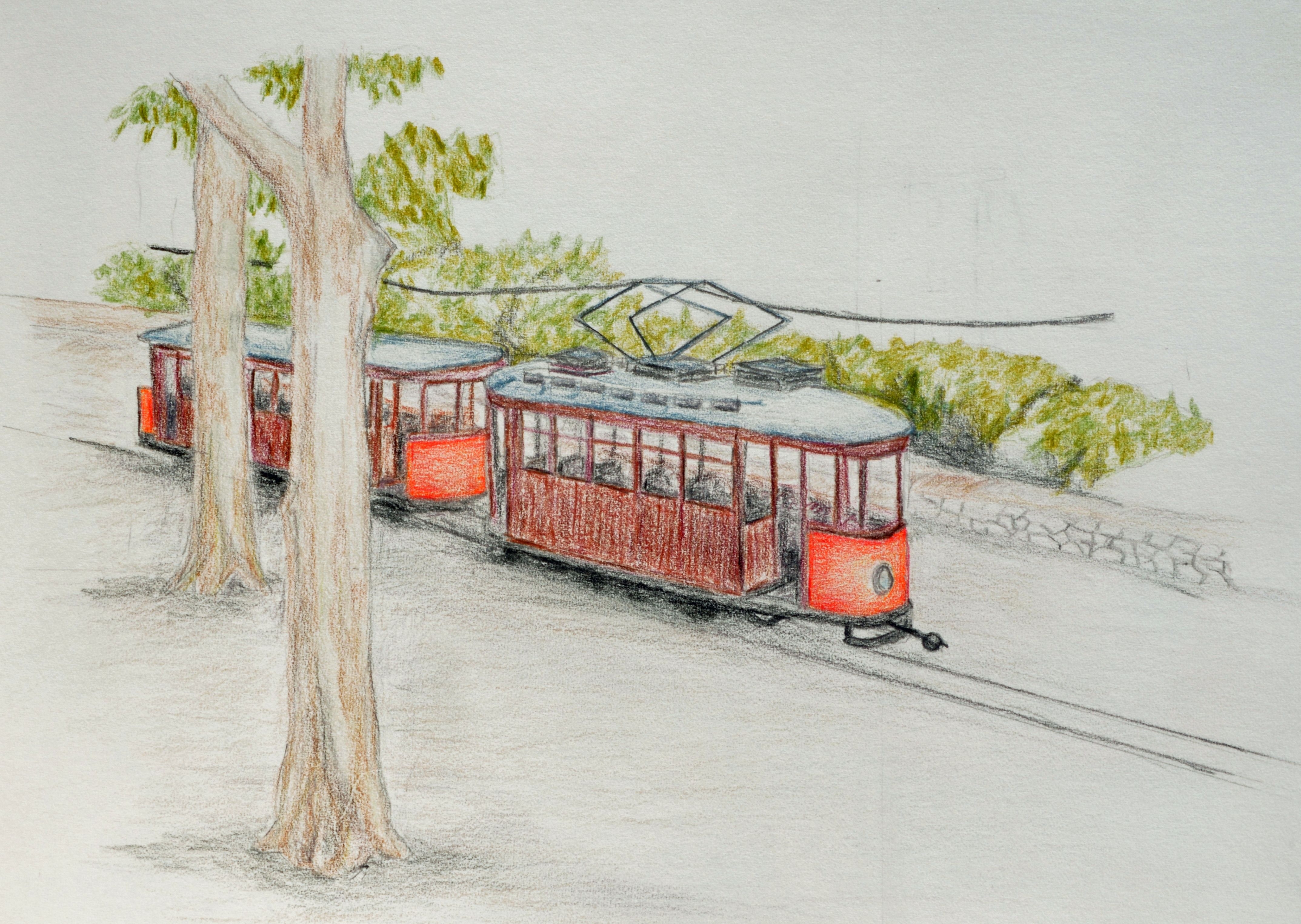 Как нарисовать трамвай карандашом поэтапно? Как нарисовать основные контуры.