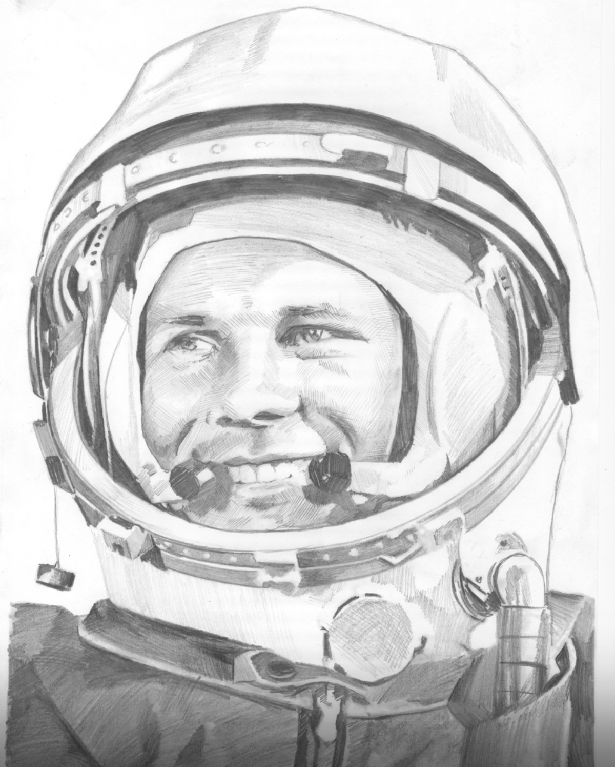 Портрет Космонавта Гагарина. Портрет Юрия Гагарина карандашом.