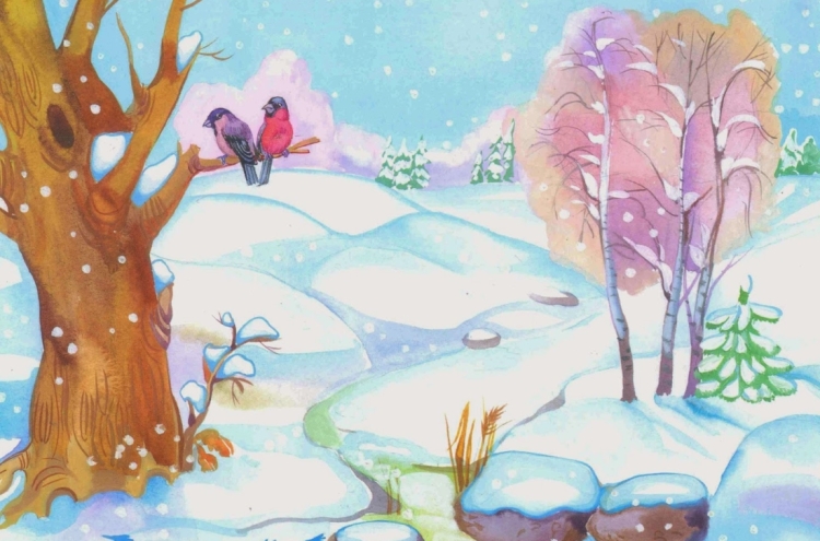 Зимний лес рисунок для детей