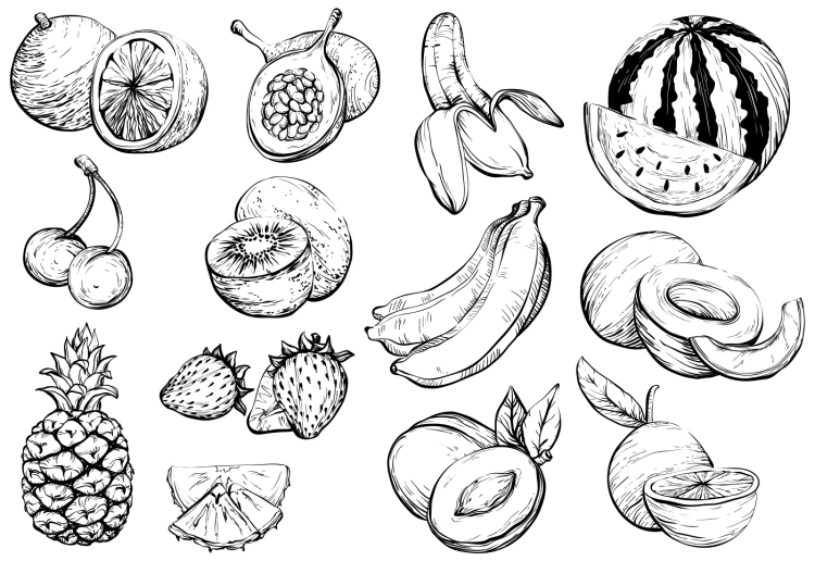 Рисунок карандашом фрукты и овощи