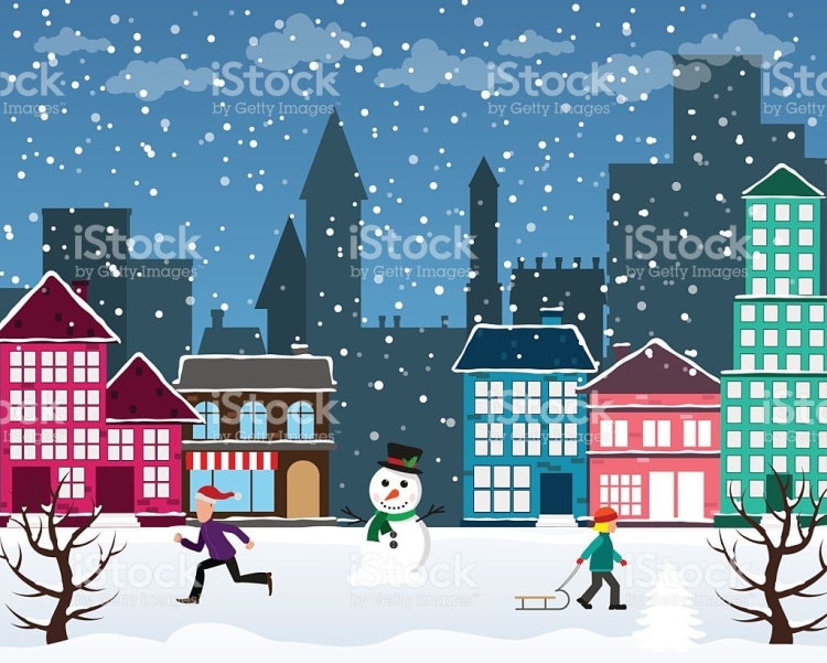 Зима в городе рисунок для детей