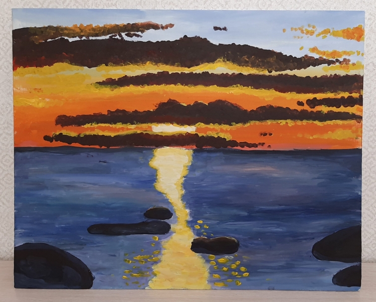 Рисунок закат на море для детей