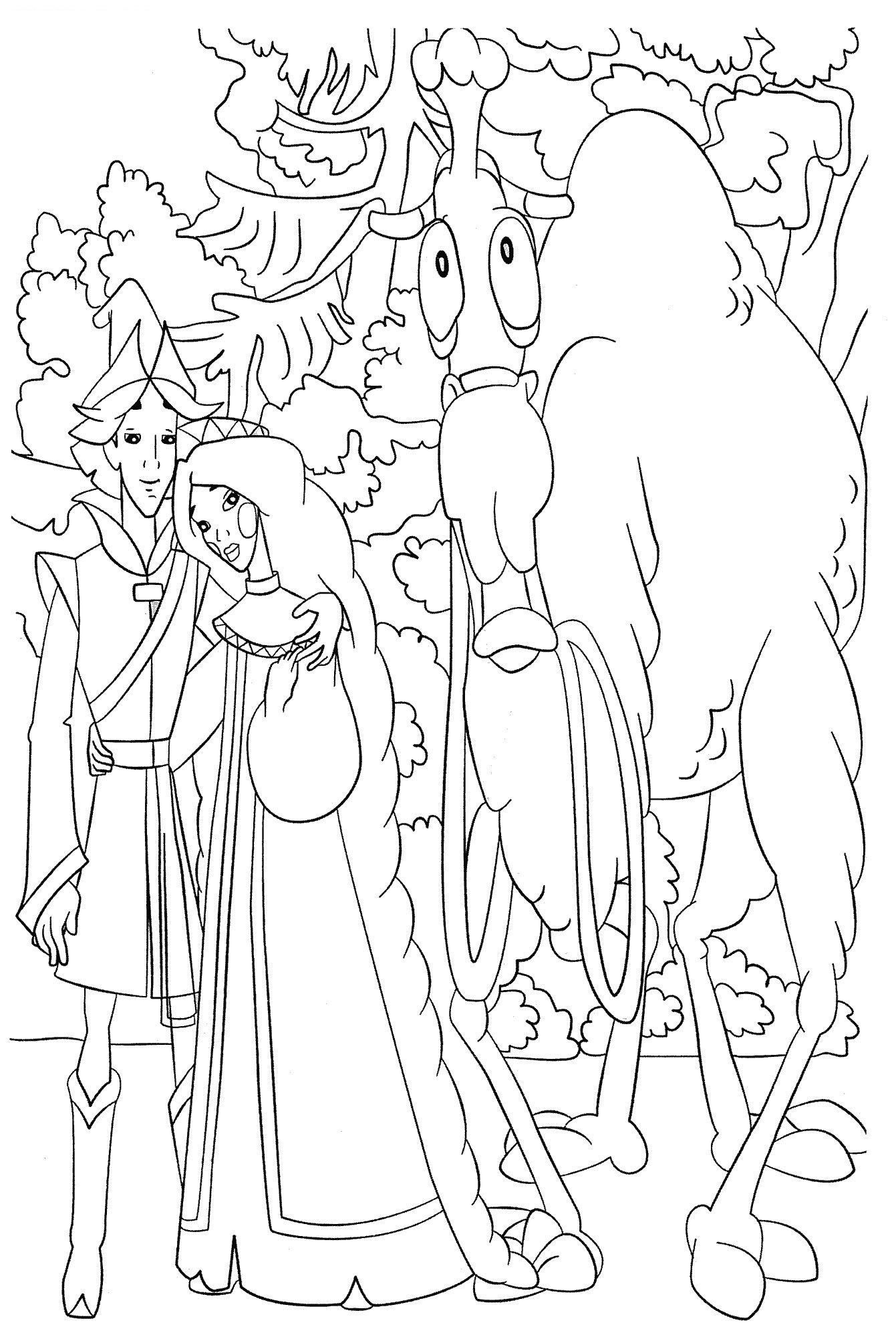 Раскраска Три богатыря и Шамаханская царица