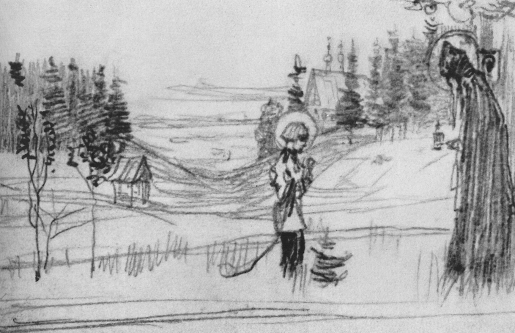 Васюткино озеро иллюстрация карандашом. Нестеров явление отроку Варфоломею.