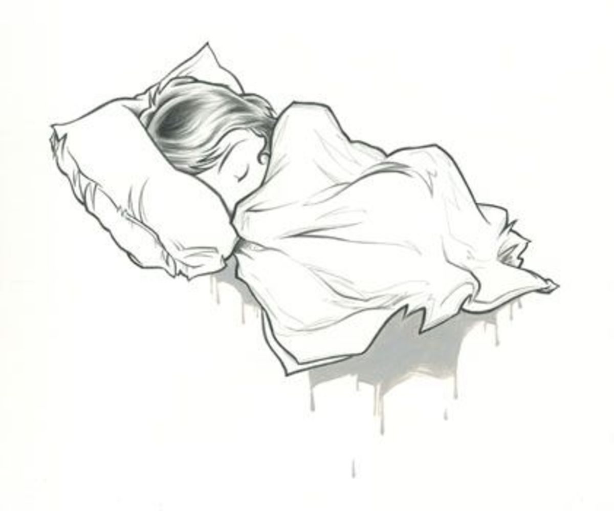 спит на кровати рисунок