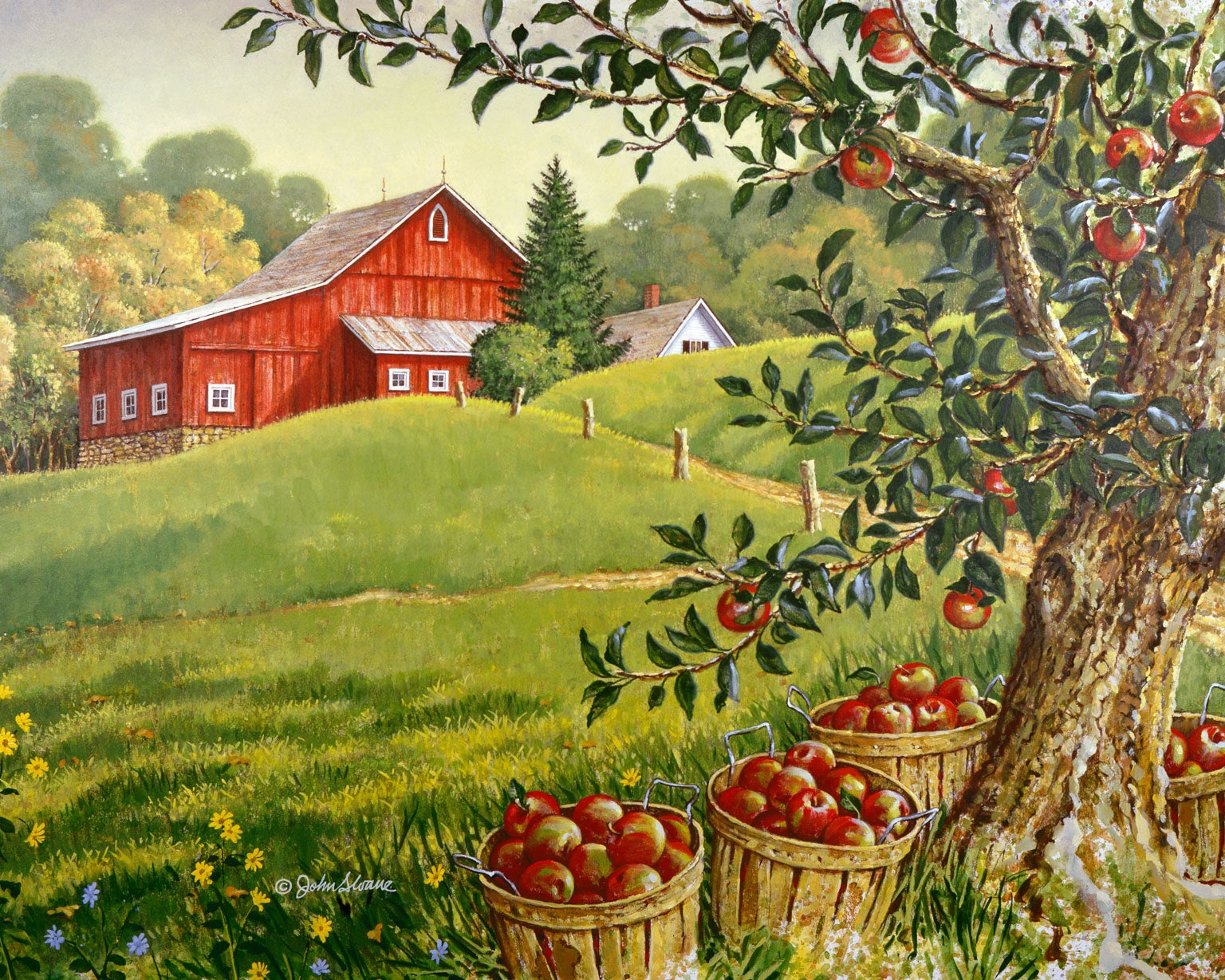 Яблоневый сад дома. Пейзаж домик в деревне. Пейзаж с домиком в яблоневом саду. Яблоня пейзаж. Осенний деревенский пейзаж.