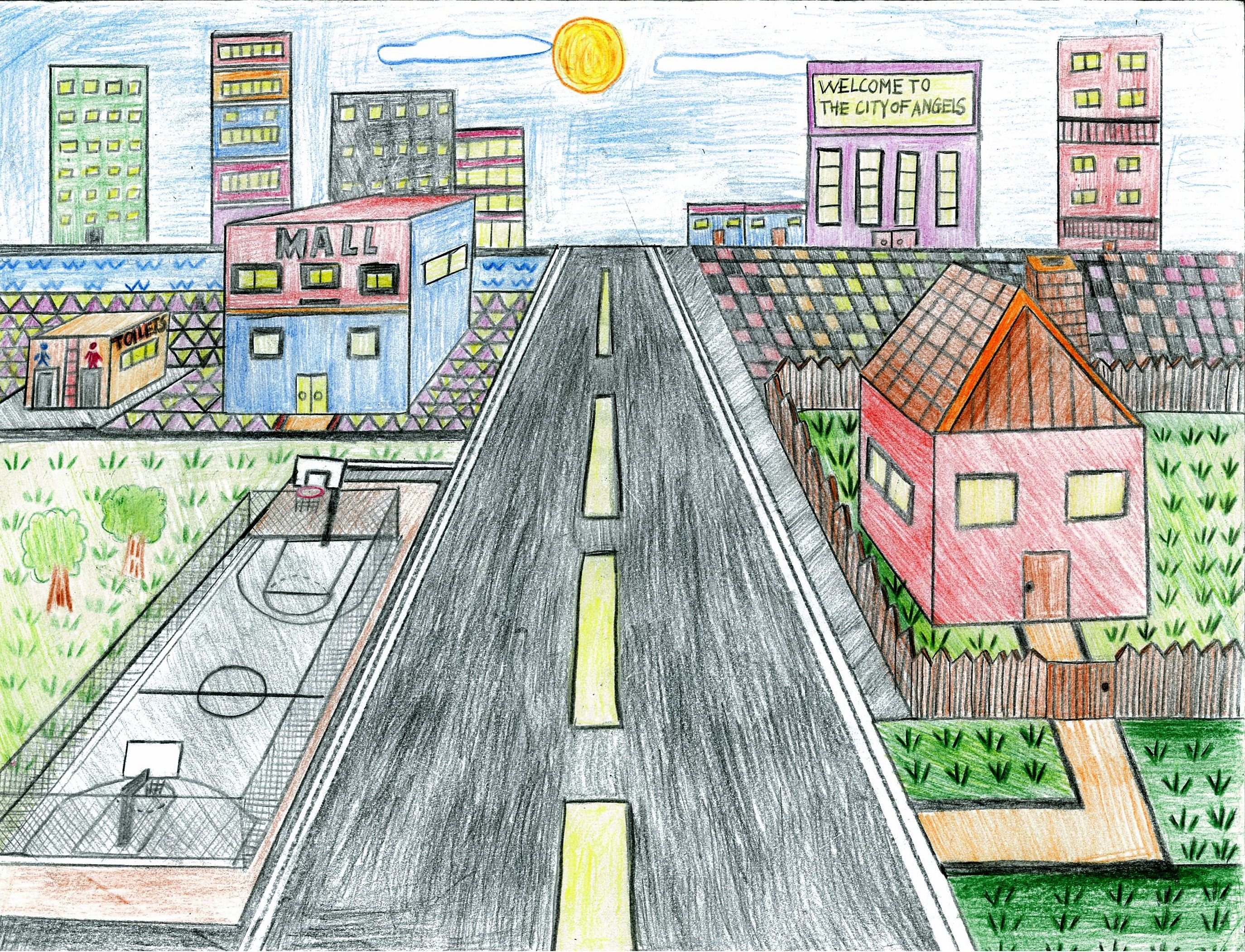 Нарисовать рисунок улицы. Линейная перспектива город. Город рисунок. Перспектива рисунок. Перспектива улицы города.