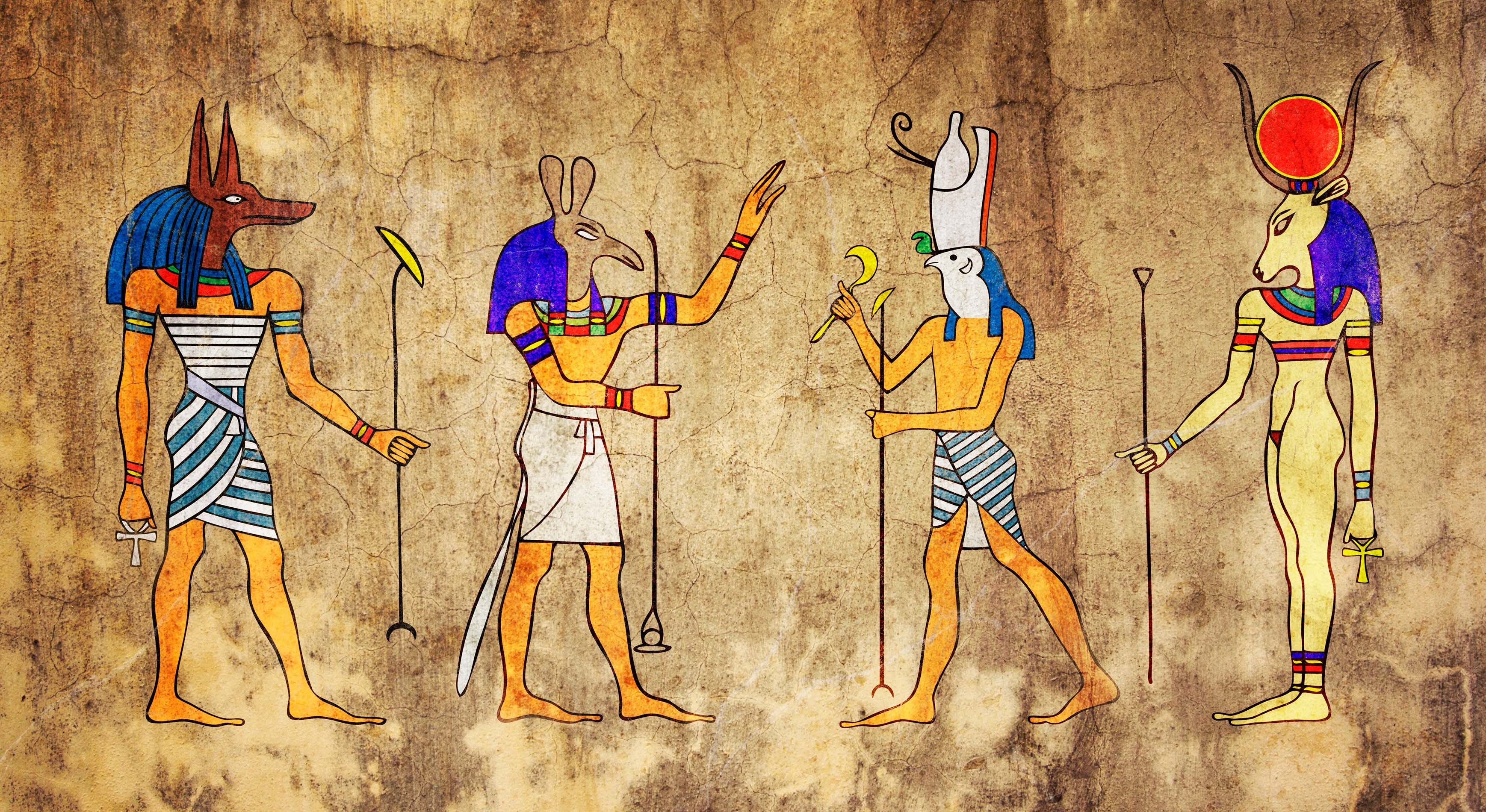Египет люди боги. Египетские фрески Анубис. Анубис на фресках древнего Египта. Анубис Осирис фреска. Сет древний Египет фреска.