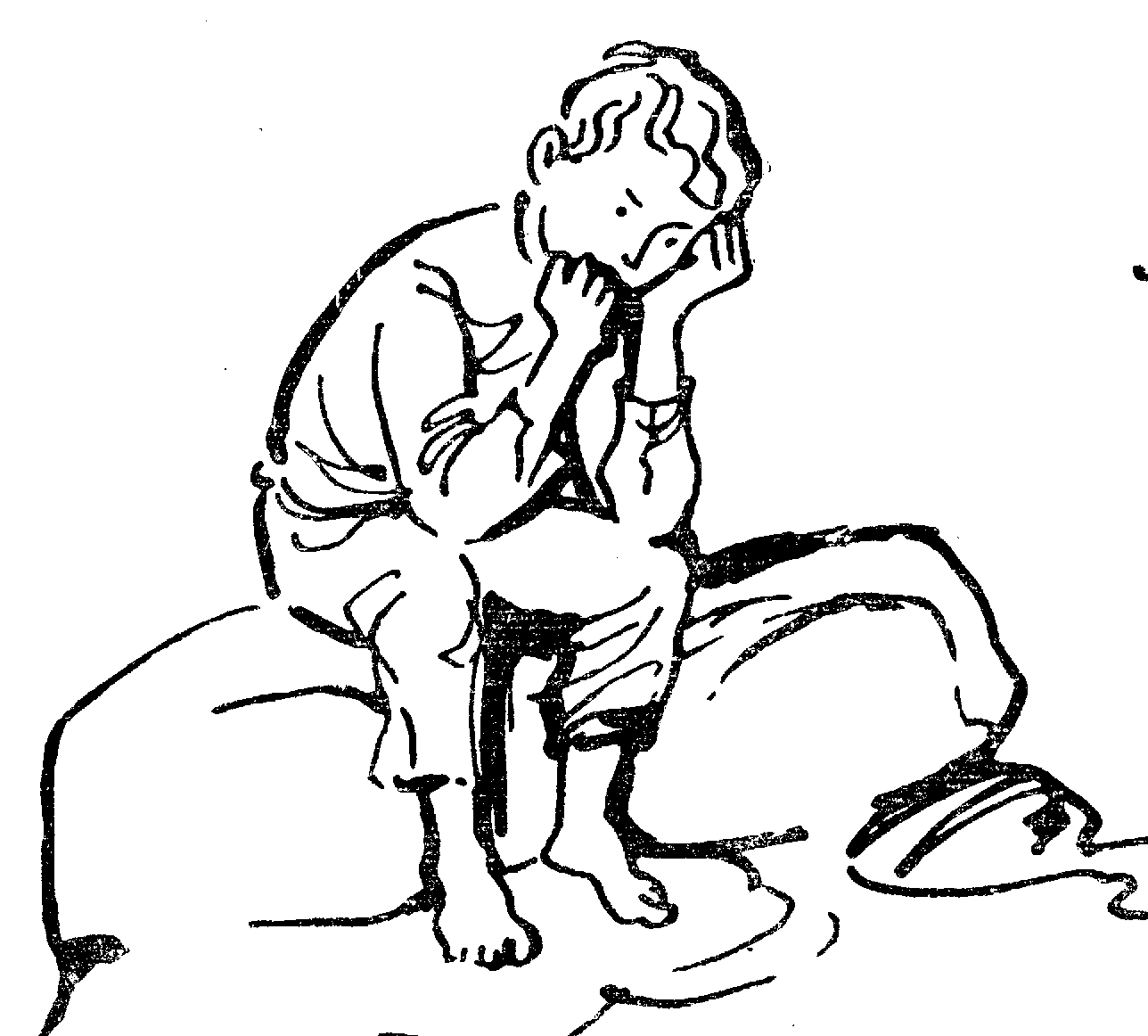 Совесть дурные дурных. Иллюстрации к рассказу горячий камень Гайдара. Мальчик сидит. Человек сидит на Камне рисунок.