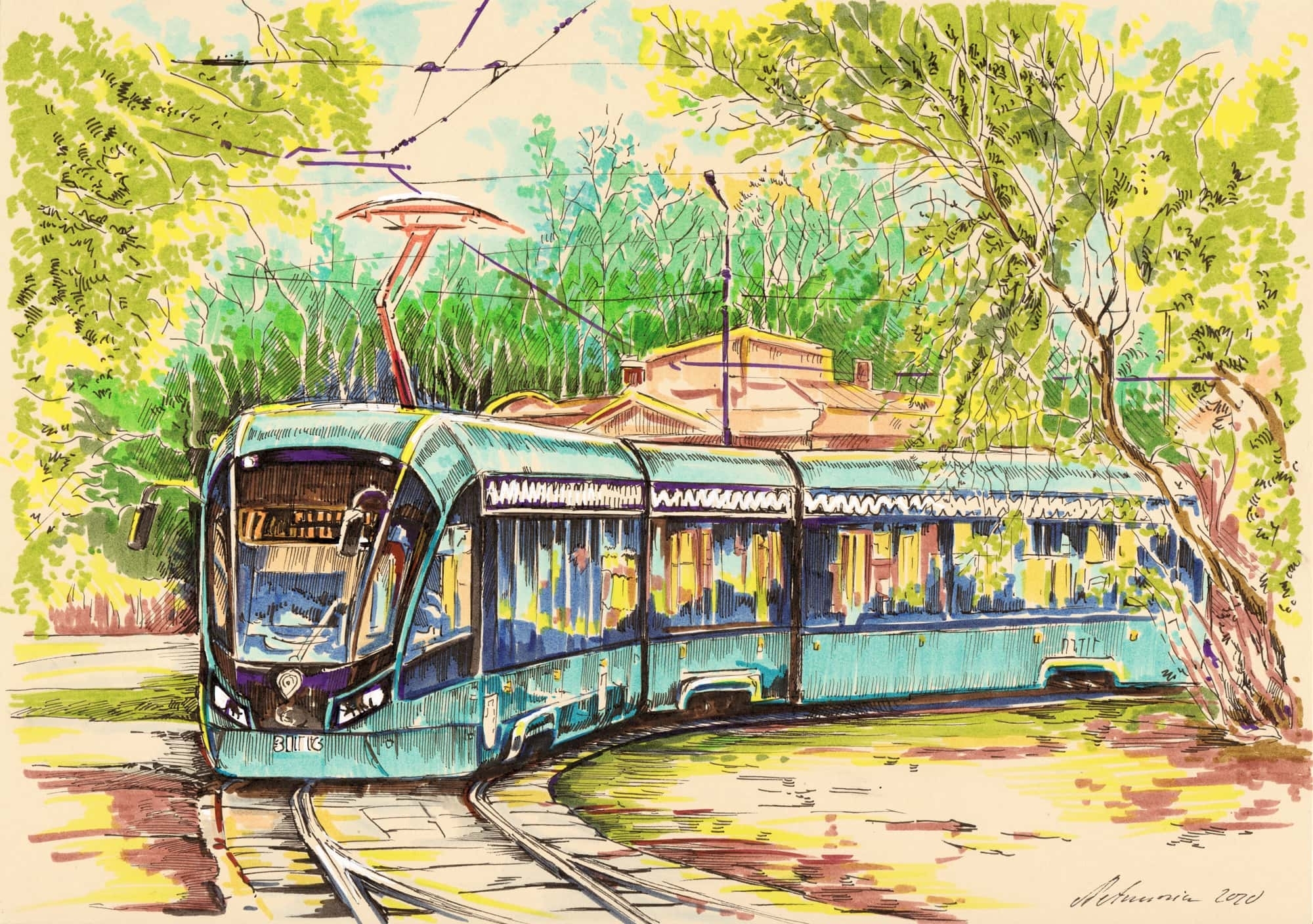 Трамвай рисунок - 78 фото